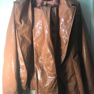 Caramel Faux Leather Blazer & Pants Set.